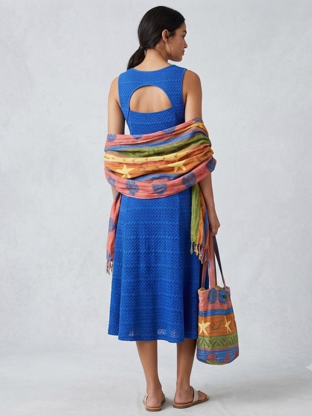 retro coastal,bundle  XL midi dress, beach bag and wrap, A+